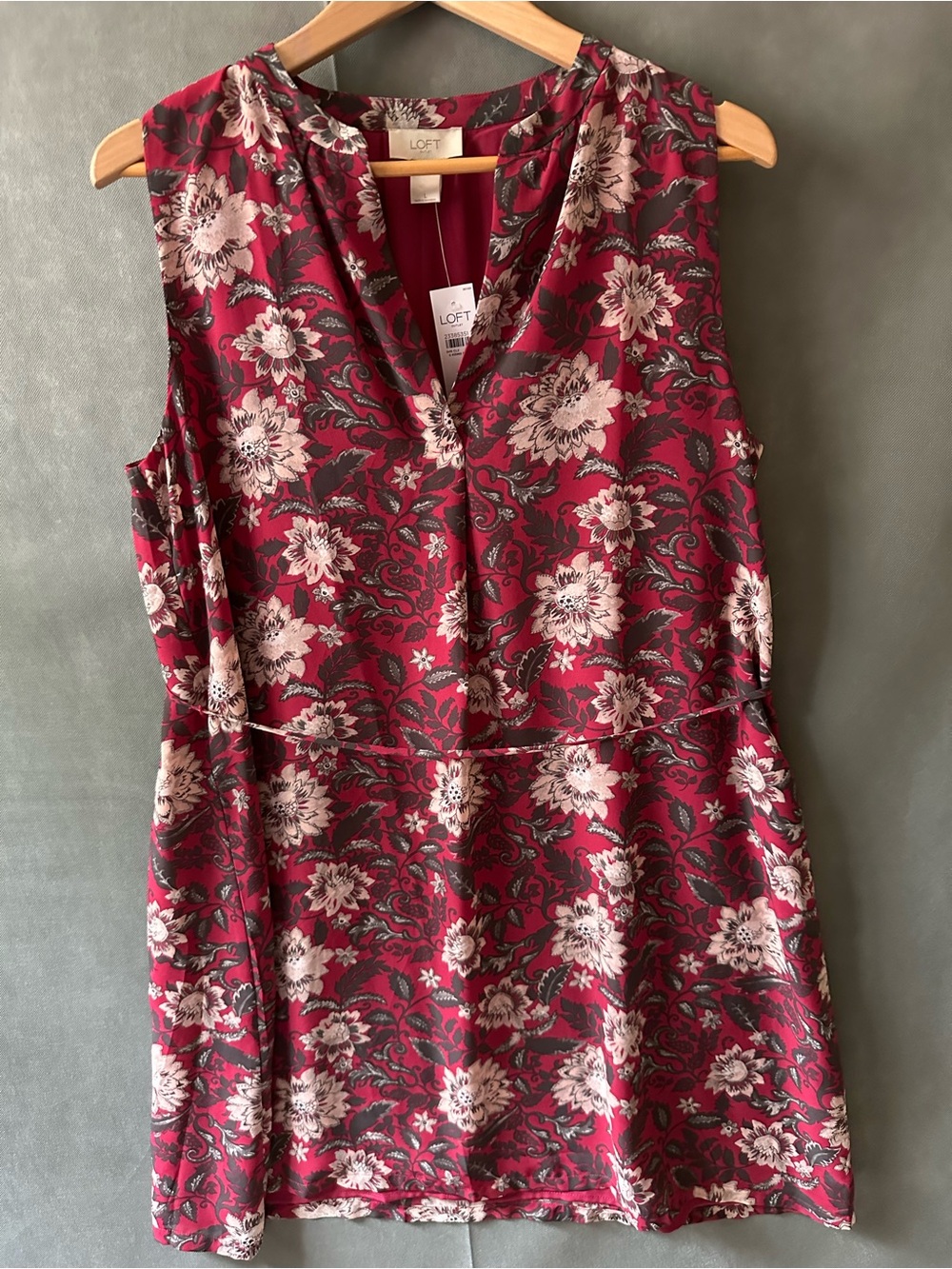 NWT LOFT Outlet Burgundy Floral Sleeveless Shift Dress - Size Large - Lined